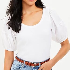 Loft Puff Sleeve Mixed Media Top